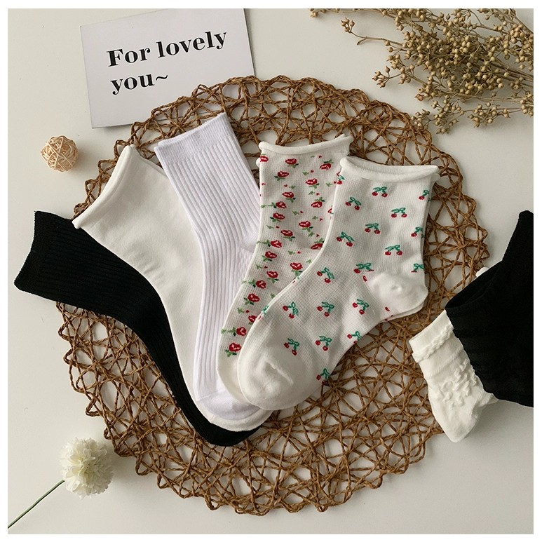 Vớ cổ cao vừa viền bèo màu trắng phong cách lolita Nhật Bản thời trang cho nữ