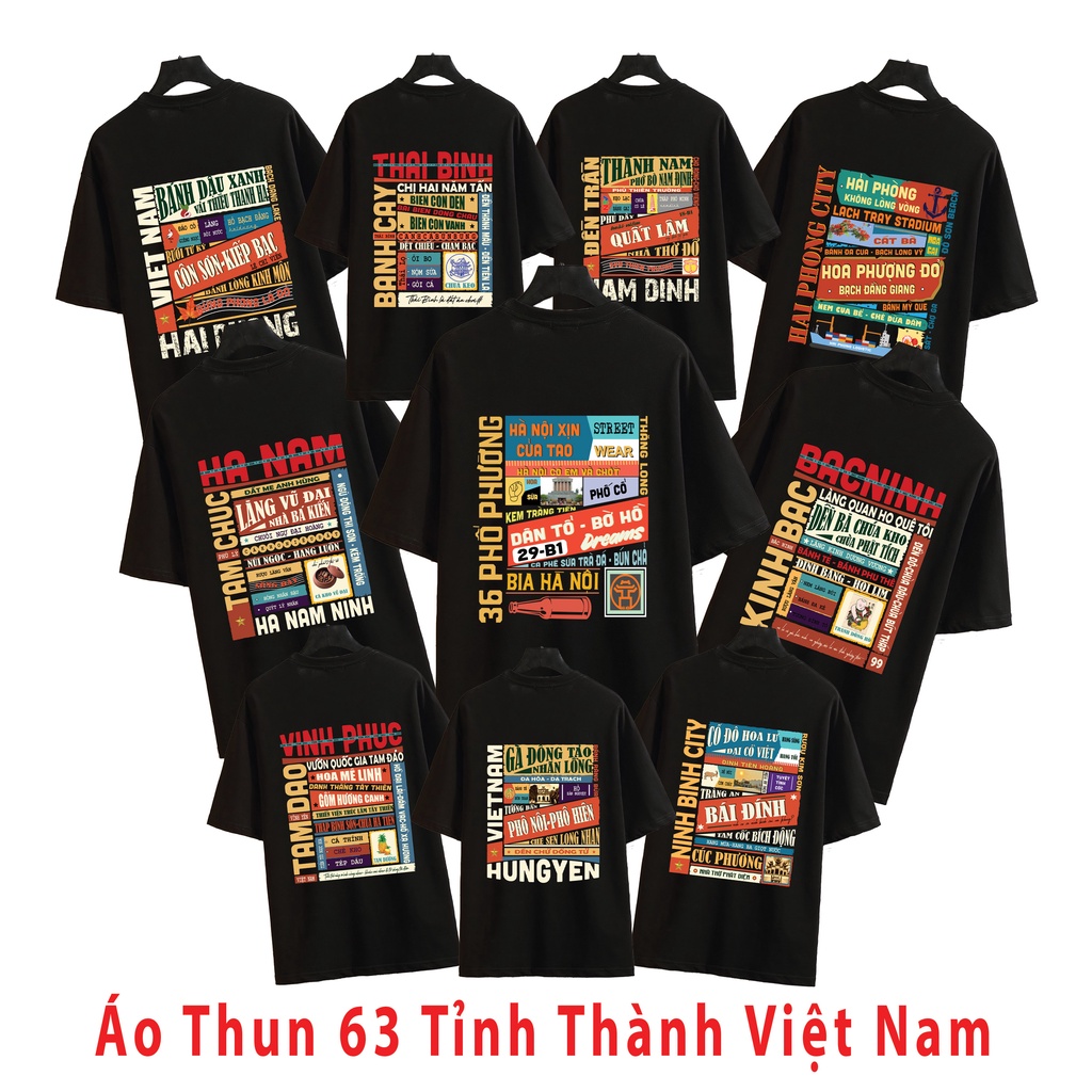 Áo thun tay lỡ nam nữ, áo phông unisex form rộng chất COTTON mát mịn thấm hút mồ hôi in theo tỉnh Việt Nam