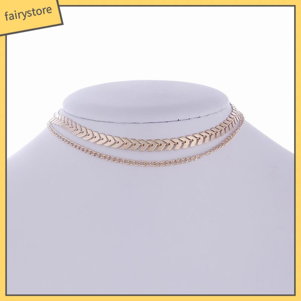 Vòng cổ choker hai lớp thiết kế dây kiểu xương cá phong cách sang trọng cho nữ