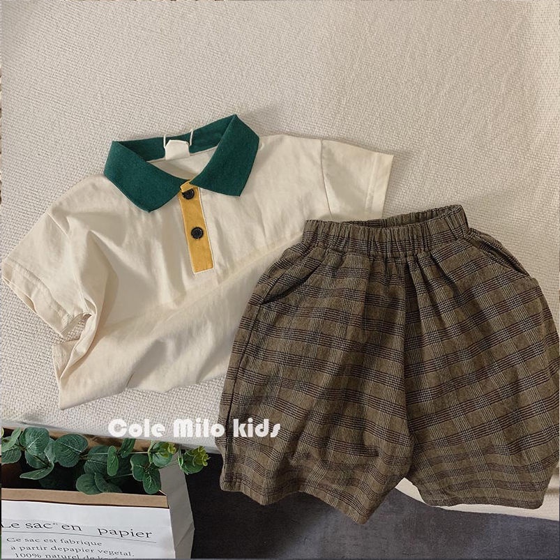 Áo Thun polo cotton Ngắn Tay Màu Sắc Tương Phản Đơn Giản Cho Bé Trai