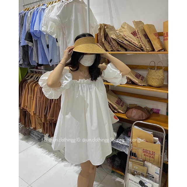 Áo Váy trễ vai tay phồng 6 màu trendy/ quần sooc gấm - JUN.CLOTHINGG | BigBuy360 - bigbuy360.vn
