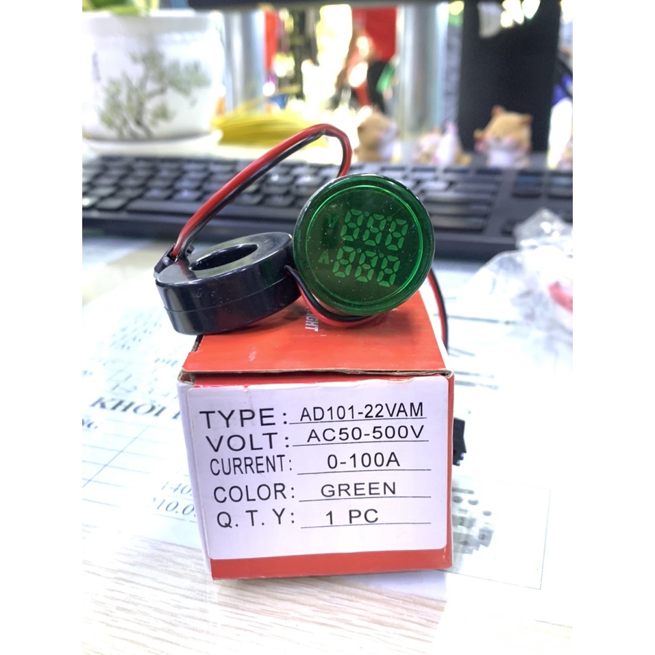 Đèn Báo Hiển Thị Kép Volt Ampe Hình Tròn Phi 22 AC 50-500V 0-100A