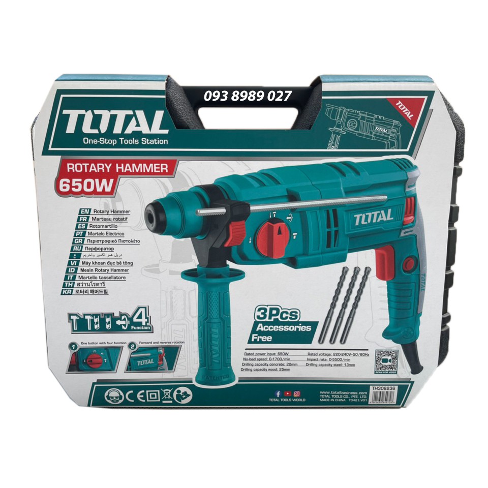 Máy khoan bê tông 3 chức năng Total - 650w TH306236