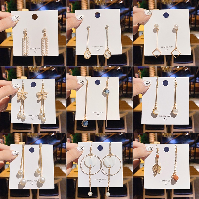 Khuyên tai dáng dài đính ngọc trai phong cách Hàn Quốc