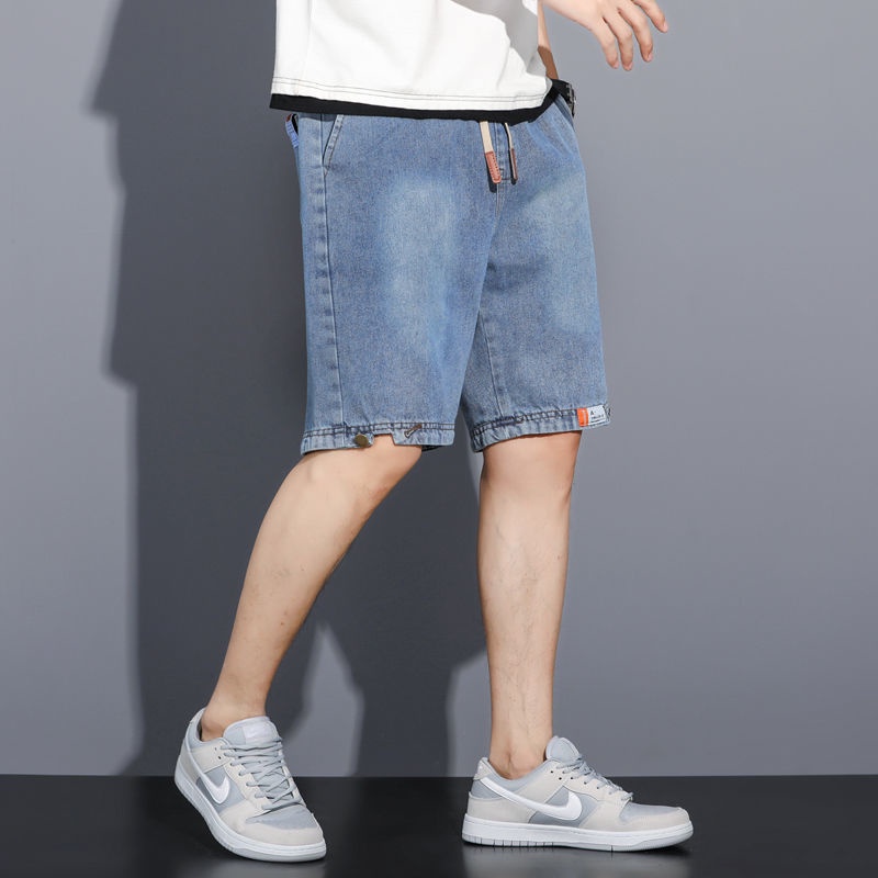 Quần short nam jean Bigsize Quần đùi dáng suông ngố cạp chun lưng thun màu xanh mùa hè Phong cách Hàn Quốc Thời Trang cao cấp đẹp