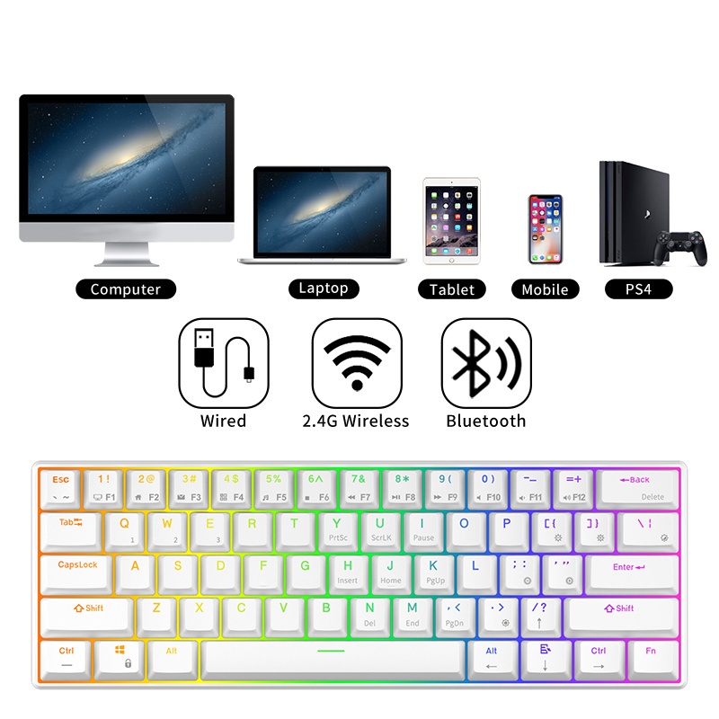 Bàn phím cơ CkeyiN không dây bluetooth 3.0 Và USB C RK61 Kludge 2.4G có đèn RGB