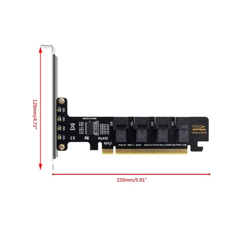 Thẻ Mở Rộng PCI-E4.0 X16 Sang 4 Cổng U.2 NVME SFF-8643 SFF-8639