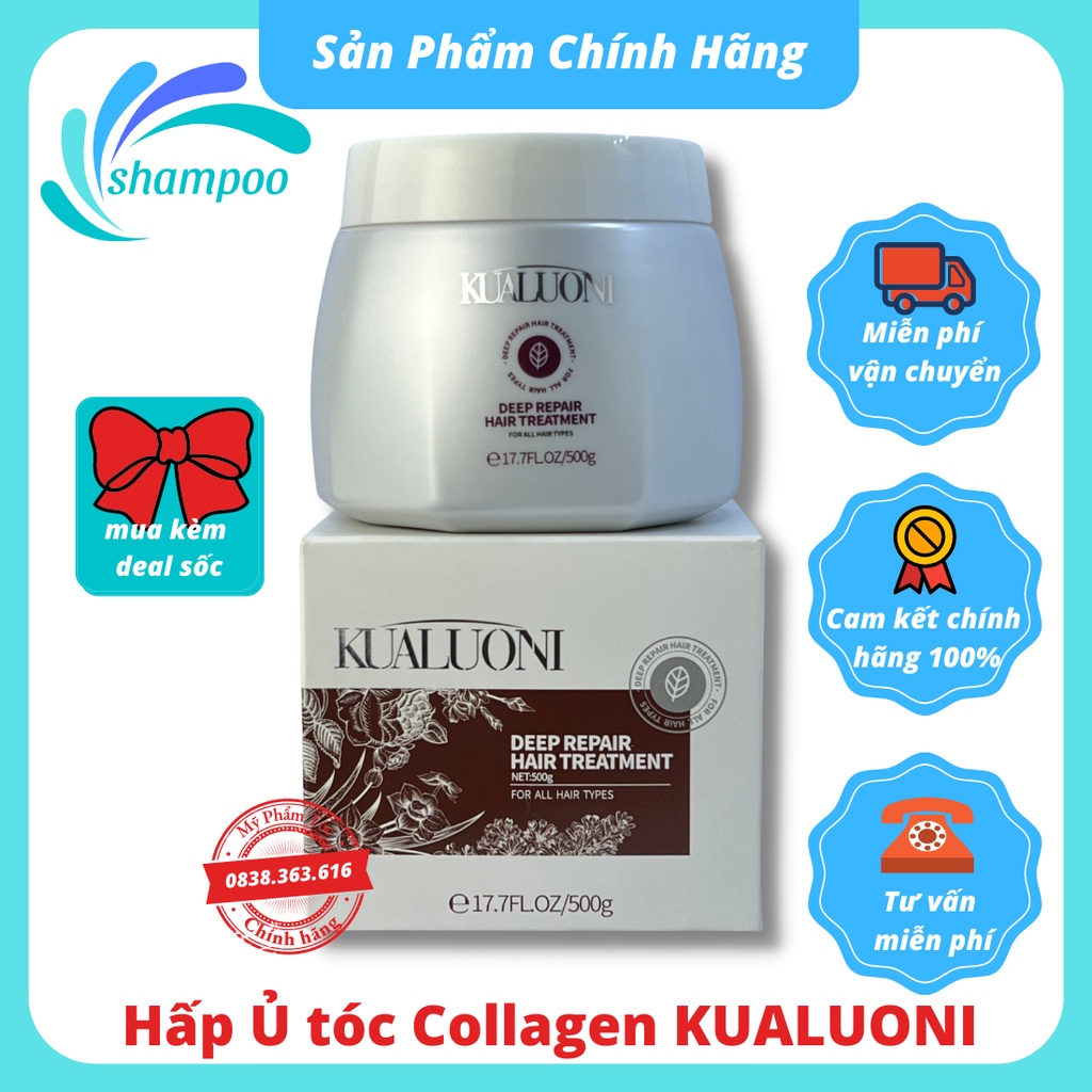 Kem ủ tóc phục hồi siêu mượt Collagen KUALUONI 500ml dưỡng tóc đẹp như salon tại nhà