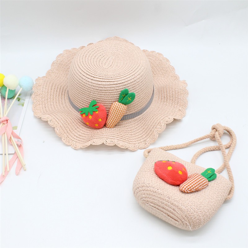 Set mũ cói kèm túi cho bé 2-5 tuổi- Mẫu carot dâu