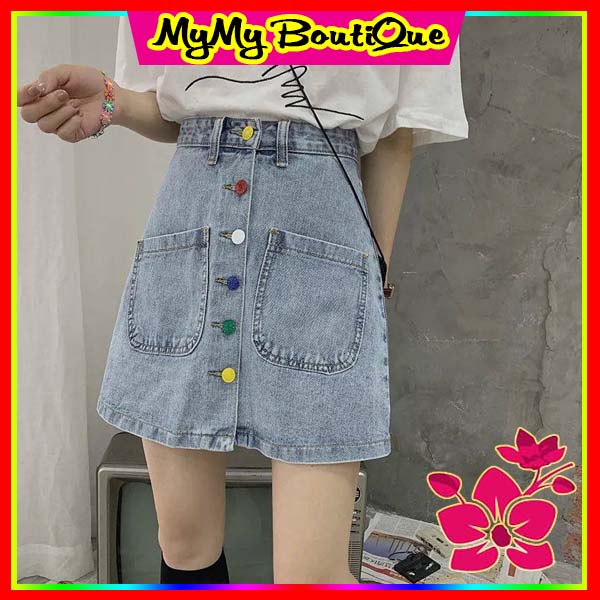 Chân Váy Jean Chữ A, Váy Jean Nữ, Chân Váy Bò Chữ A Nhiều Cúc Màu