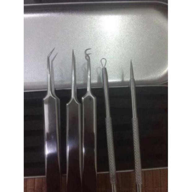 Bộ Que Nặn Mụn 5 Món Cao Cấp - Bộ Nặn Mụn Inox Không Gỉ Kèm Nhíp Gắp Mụn, Que Nặn Mụn Đầu Đen