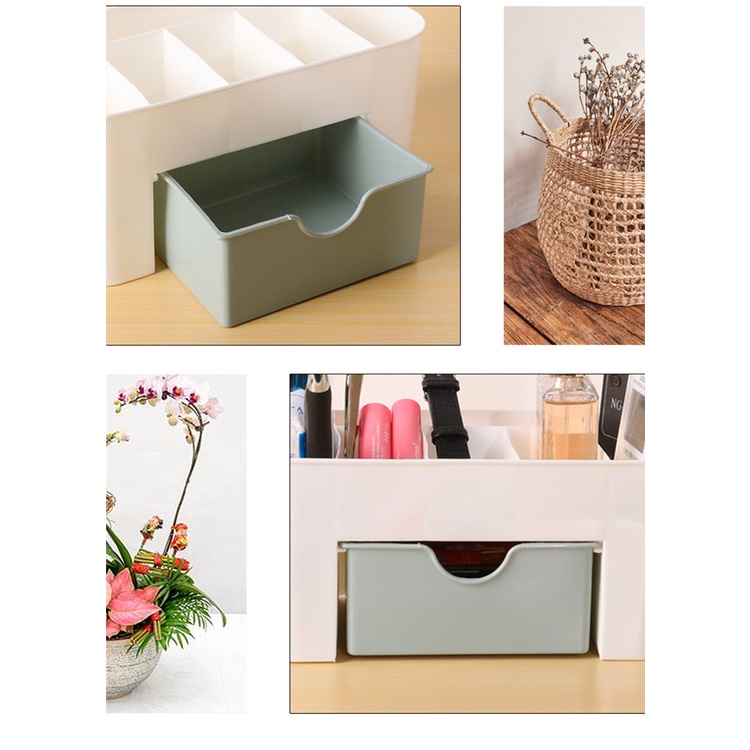 Hộp Đựng Mỹ Phẩm Có Ngăn Kéo Khay Để Son , Nước Hoa , Chì Kẻ Mắt Mày , Tẩy Trang Làm Bằng Nhựa 6 Ngăn