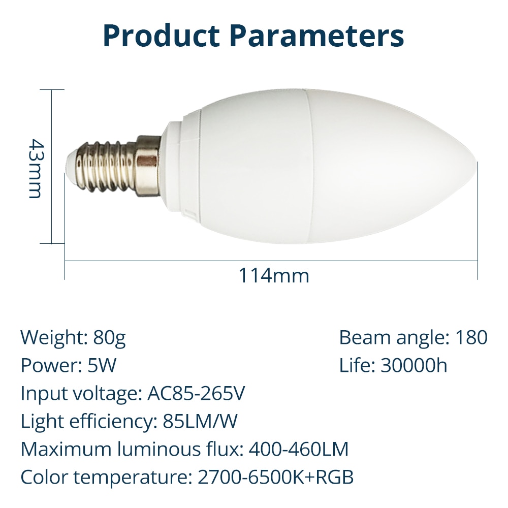 Tuya Zigbee 3.0 Bóng đèn thông minh 5 đường E14 Bóng đèn Led 4W RGBCW Đèn có thể điều chỉnh độ sáng Cuộc sống thông minh 