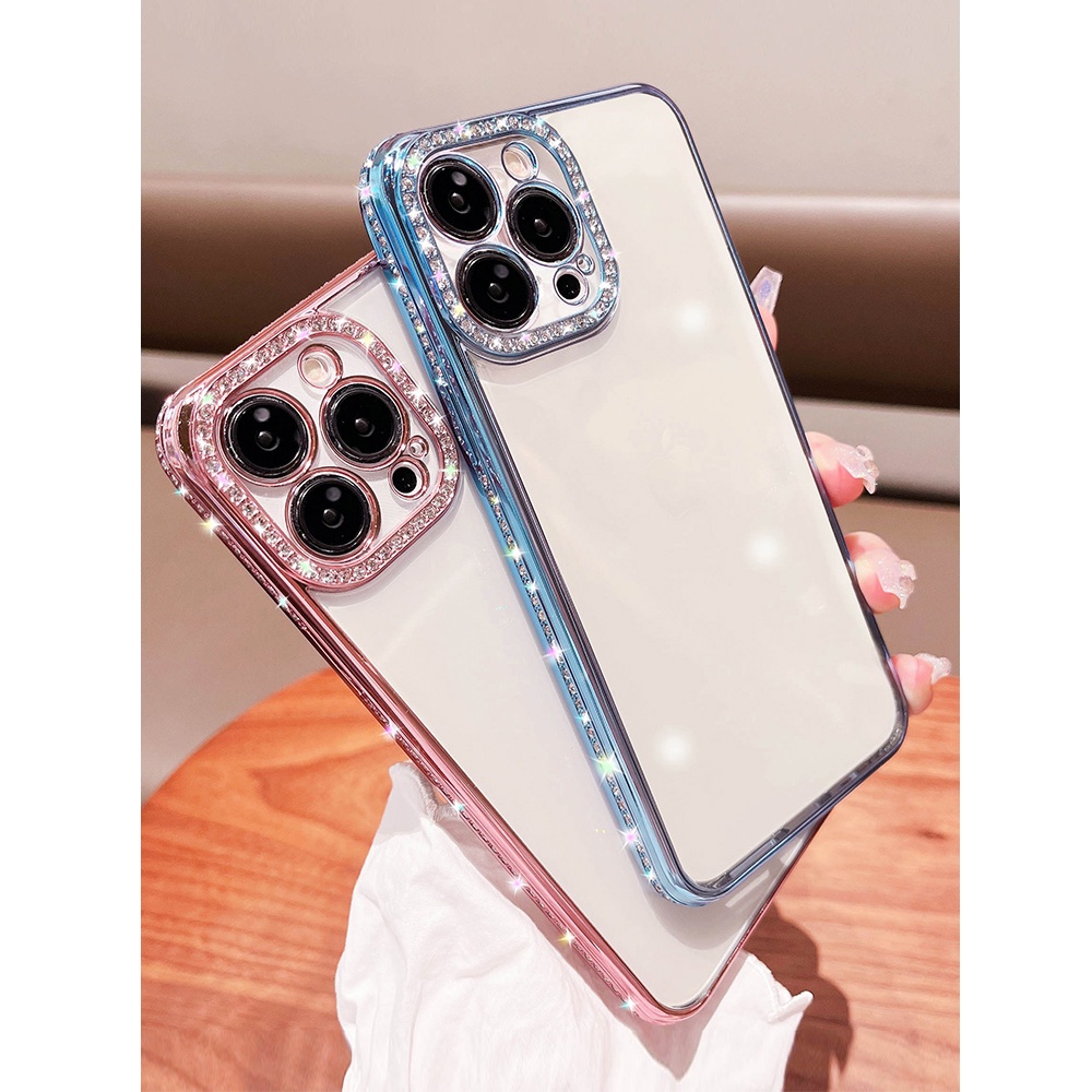 Ốp Điện Thoại TPU Mềm Trong Suốt Mạ Điện Đính Đá Cho iPhone 13 12 Pro Max 11 Pro Max 13pro