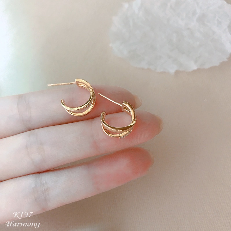 Khuyên tai nữ bạc mạ vàng, bông tai nữ Kiera thiết kế đính đá cực sang, xinh xắn, nữ tính K197| TRANG SỨC BẠC HARMONY