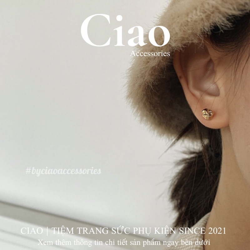 [HOẢ TỐC 1H] Khuyên tai/ Bông tai mạ bạc S925 thiết kế hình vân đá Eira Tiny Ciao