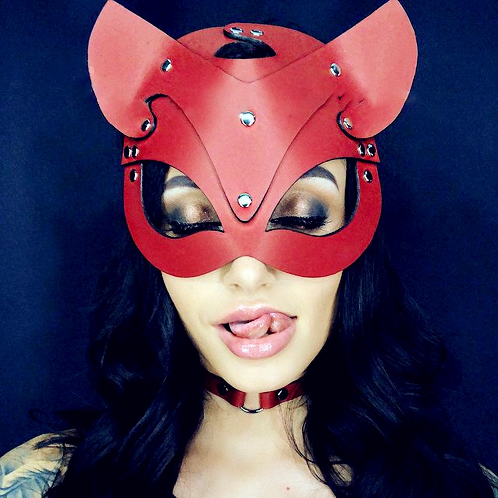 Mặt Nạ Nửa Mặt Bằng Da Màu Đen Hóa Trang Mèo