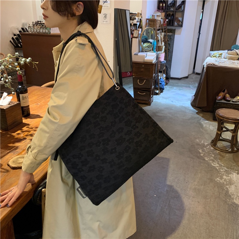 IELGY Túi Xách canvas Sức Chứa Lớn Họa Tiết Hoa Cúc Nhỏ Có Khóa Kéo Phong Cách Nhật Hàn