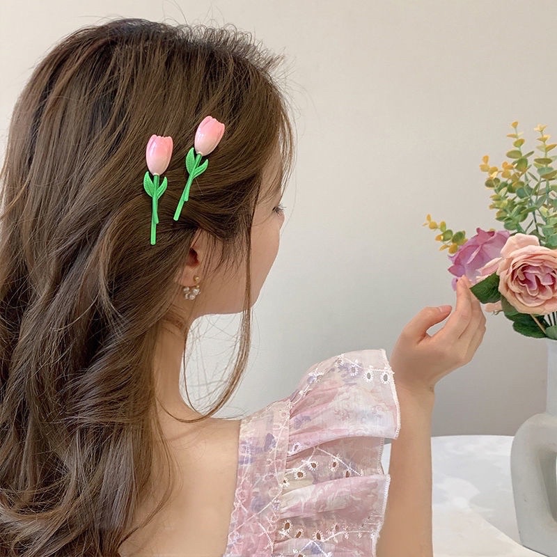 Kẹp tóc mái hoạ tiết hoa Tulip ngọt ngào (1 cái)
