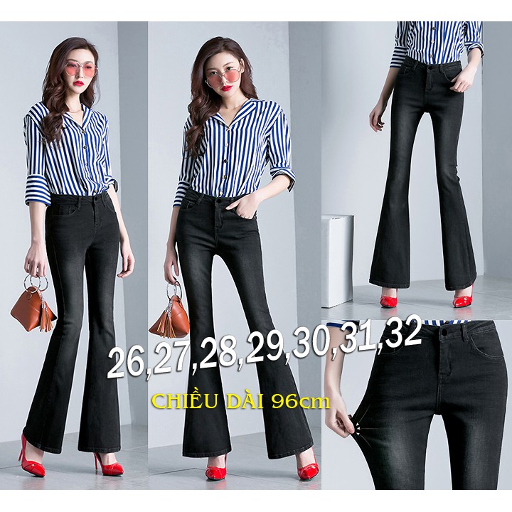 Quần Jean Thun Lưng Cao 1 Nút Ống Loe Wash Nhẹ 2 Bên EKE-QD256