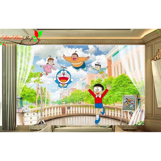 Tranh dán tường 3d Doremon vui cùng bạn 1 TB83 (Có in theo yêu cầu)