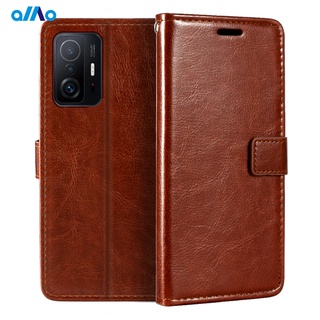 Bao da điện thoại PU nắp lật từ tính dạng ví có ngăn đựng thẻ kiêm giá đỡ cao cấp cho Xiaomi Mi 11T Pro