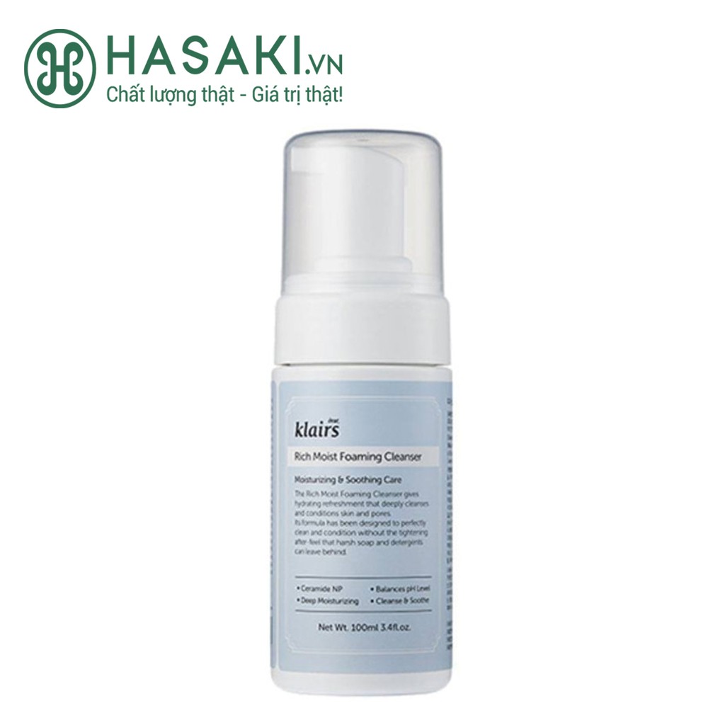 Sữa Rửa Mặt Dạng Bọt Dưỡng Ẩm Da Klairs Rich Moist Foaming Cleanser 100ml