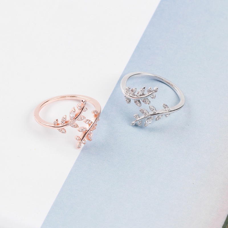 Nhẫn hình lá đính kim cương nhân tạo phong cách Hàn Quốc thời trang cho nữ