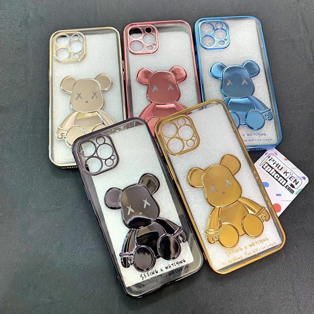 Ốp Lưng iPhone 12 Pro Max Gấu BearBrick Viền Xi Màu