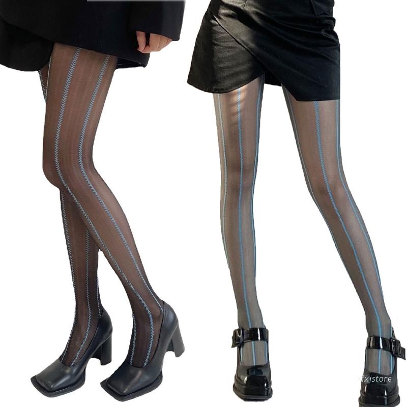Xixi Quần Tất Mỏng Xuyên Thấu Họa Tiết Kẻ Sọc Chất Liệu Lụa Mỏng Màu Sắc Tương Phản Thời Trang Quyến Rũ Cho Nữ