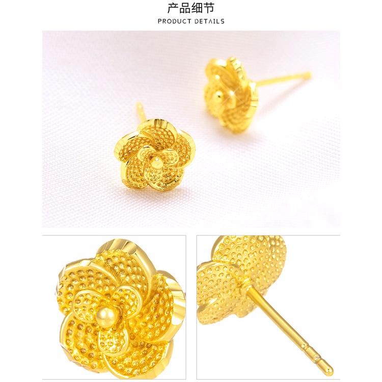 Bông tai mạ vàng 24K hình hoa hồng phong cách retro mới năm 2021