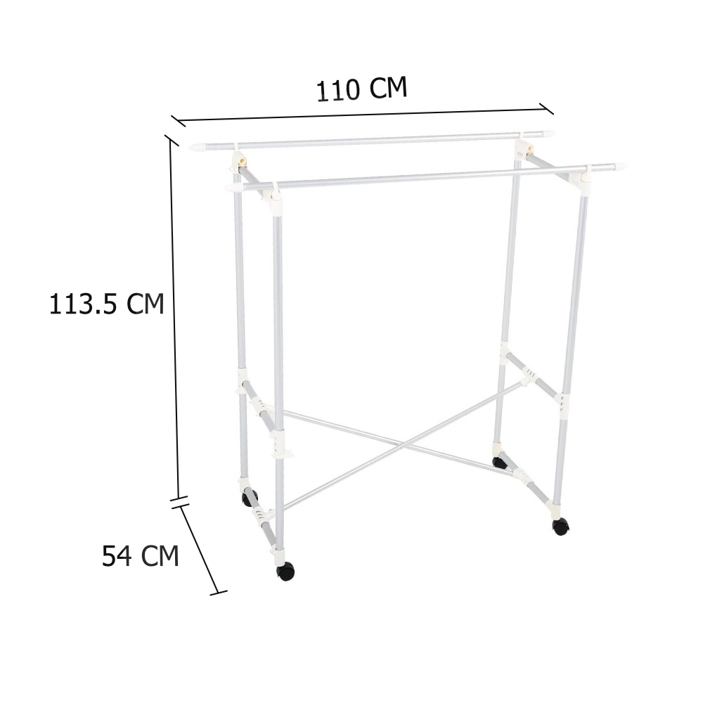 HomeBase PLIM Cây phơi đồ sào phơi đồ bằng nhôm 2 thanh phơi có bánh xe W110xH113.5xD54cm