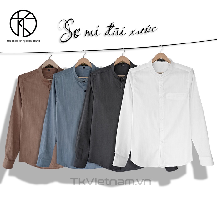 Áo sơ mi đũi nam dài tay, cổ tàu, 𝙁𝙍𝙀𝙀 𝙎𝙃𝙄𝙋, dáng Slimfit, trẻ trung