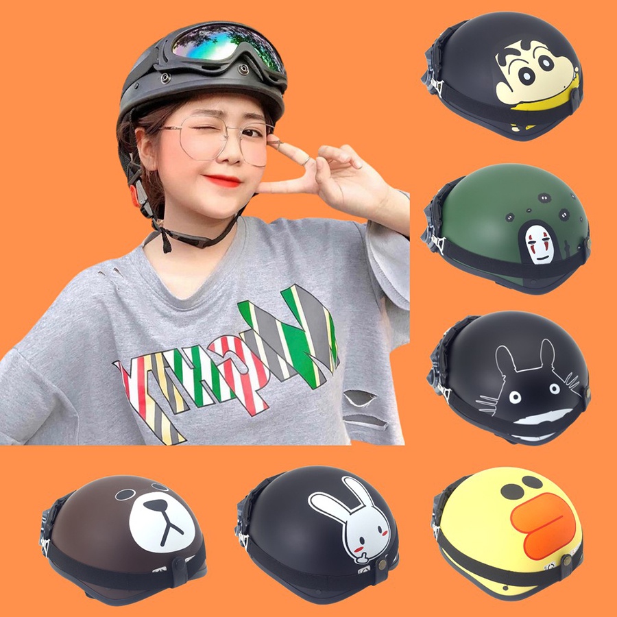 Mũ bảo hiểm phượt nửa đầu Amby Helmet kèm họa tiết trang trí