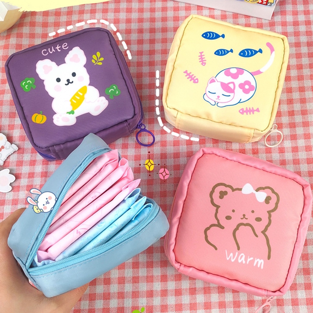 Letit Túi đựng khăn ăn vệ sinh hoạt hình xách tay túi lưu trữ đựng tampon túi đựng tiền xu