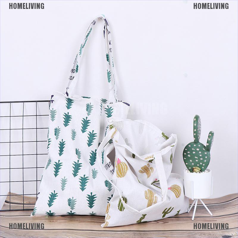 [Homeliving] 1x Túi tote Mua Sắm Ngoài Trời Bằng Vải Lanh Họa Tiết Xương Rồng