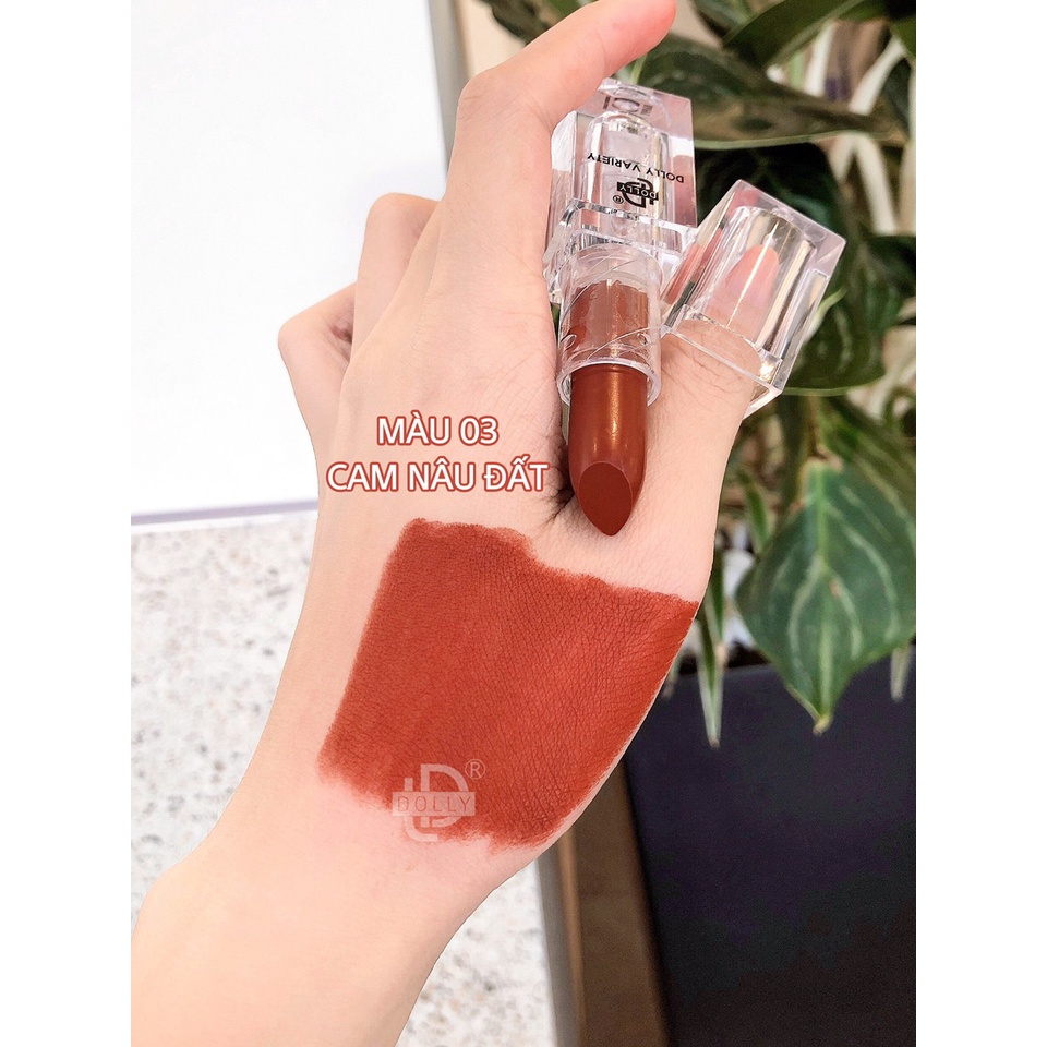 Son THỎI SÁP DOLLY dòng kem lì siêu mềm mịn, không chì, không trôi MÀU Cam nâu đất