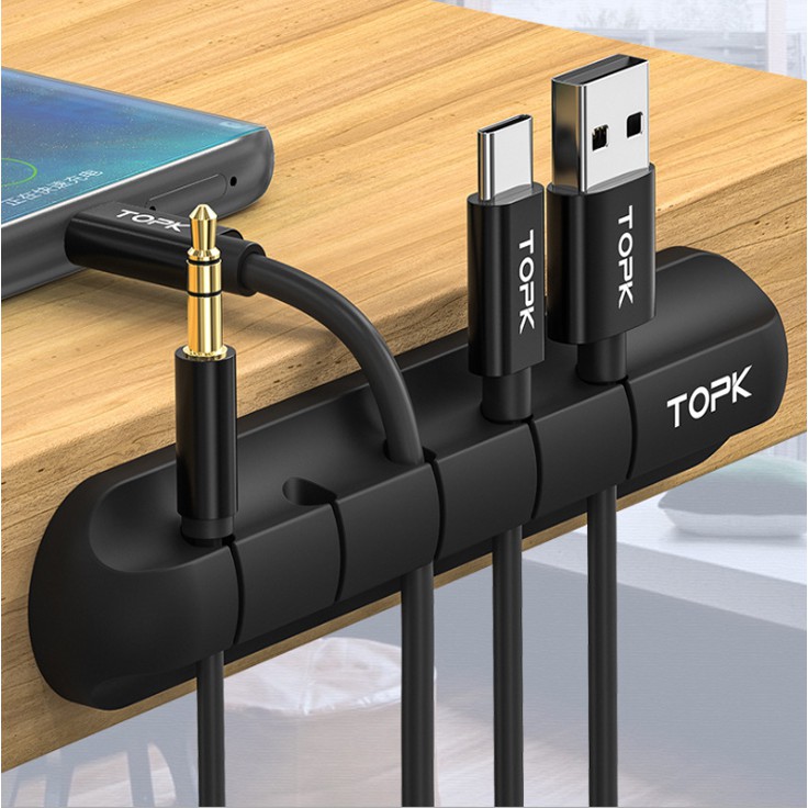 Thanh silicon 7 lỗ kẹp cố định dây cáp sạc, dây điện, tai nghe, sắp xếp gọn gàng dây nhợ cho bàn làm việc, xe ô tô