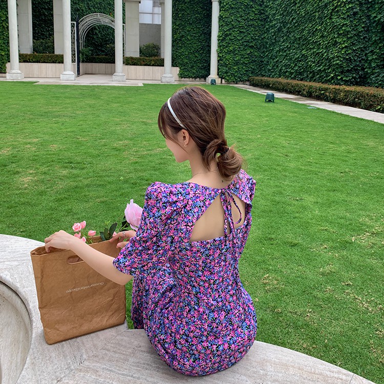 Đầm hoa tím hở lưng | BigBuy360 - bigbuy360.vn