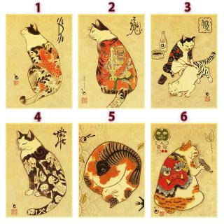 Áp Phích Dán Tường Trang Trí Hình Mèo Samurai