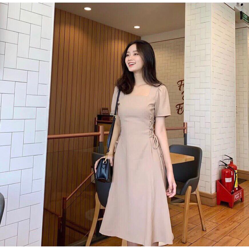 [Mã SKAMA06 giảm 8% tối đa 50K đơn 250K] ĐẦM MIDI CỔ VUÔNG ĐAN DÂY EO | BigBuy360 - bigbuy360.vn