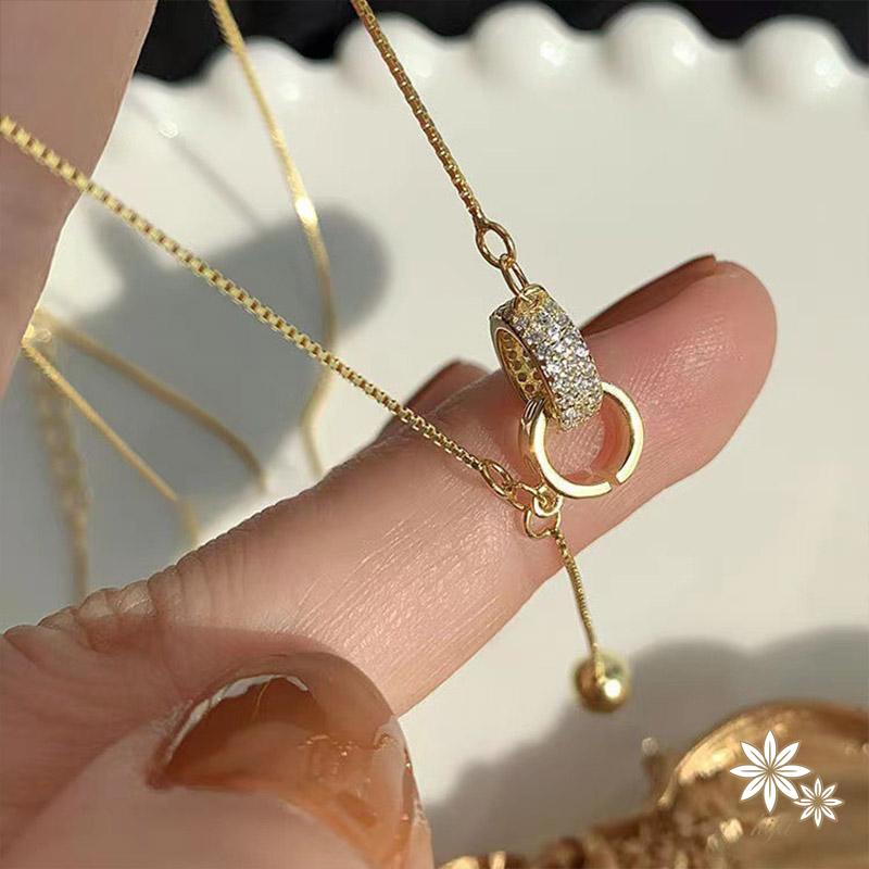 【kifli】Vòng cổ Hạt Tròn Mạ Bạc 925 Đính Đá Lấp Lánh Sang Trọng