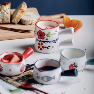 Bát chén sứ ăn dặm làm bánh flan caramen hình nồi hoạ tiết có nắp cho bé