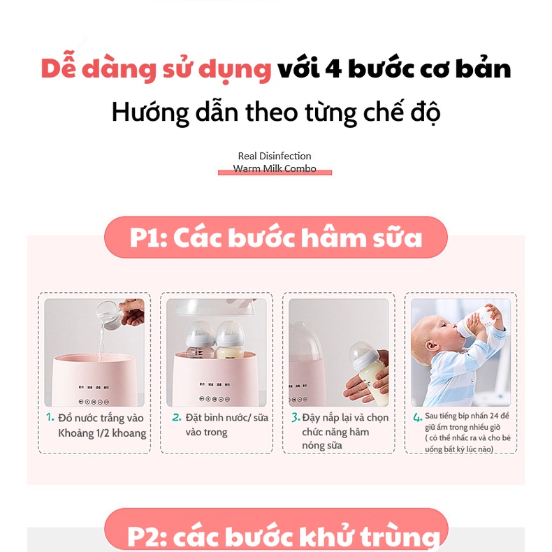 Máy hâm sữa tiệt trùng 2 bình siêu tốc đa chức năng, hấp được thức ăn, ủ sữa chua, hấp trứng