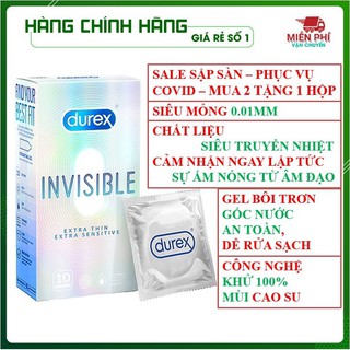 Bao cao su durex invisible extra lubricant hộp 10 chiếc