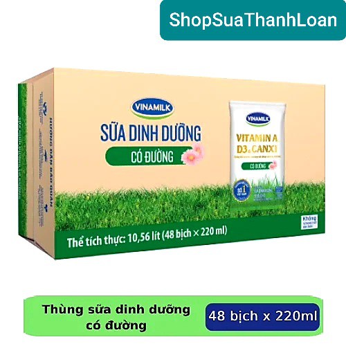 [HSD T10-2022] Thùng 48 Bịch Sữa Dinh Dưỡng Vinamilk Có Đường - 220ml