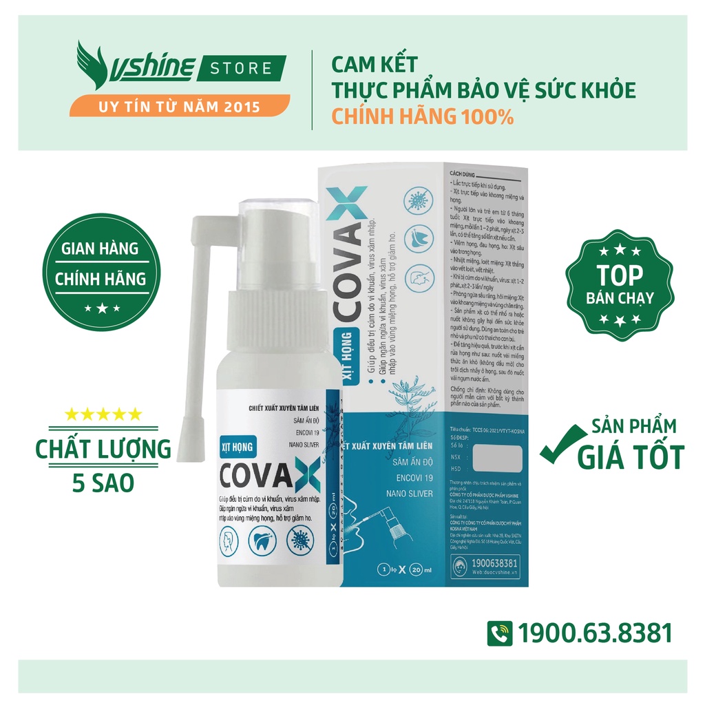 Xịt họng Covax 20ml - Xịt họng có chứa Xuyên Tâm Liên giúp giảm ho do viêm họng, viêm phế quản