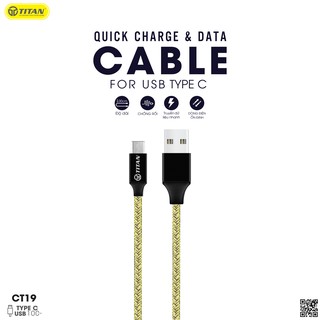 Cáp sạc dây dù TITAN - CT19 dài 1m chân Type C hỗ trợ sạc nhanhThiết kế dây cáp chống rối, chống đứt tốt