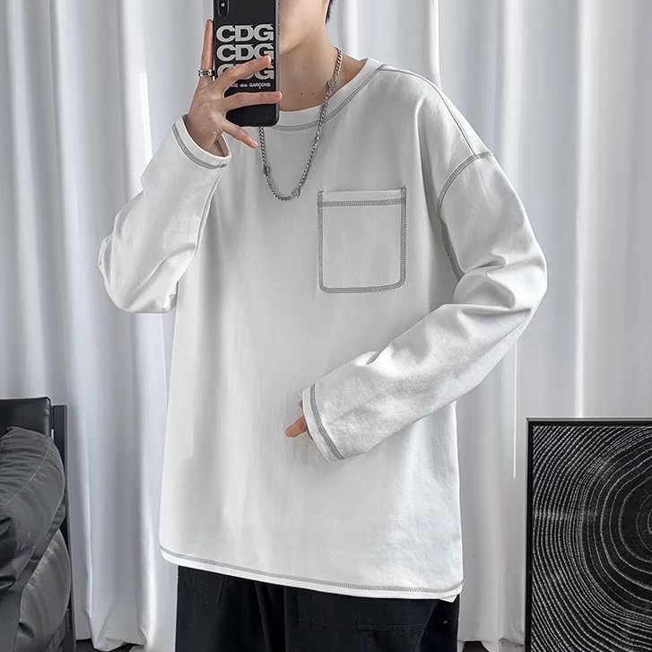 Áo Thun Tay Dài Dáng Rộng Màu Trơn Dễ Phối Đồ Thời Trang Cho Nam