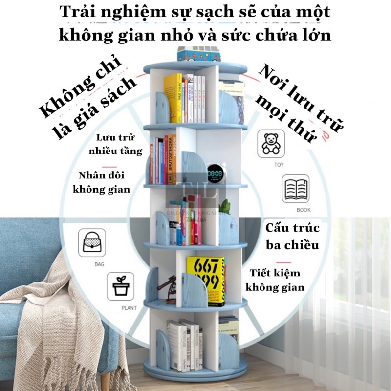 Tủ Sách Xoay Đa Năng Tiết Kiệm Không Gian 🎁𝑭𝑹𝑬𝑬𝑺𝑯𝑰𝑷🎁 Kệ sách trang trí, không thấm nước, tháo lắp đơn giản nhanh gọn